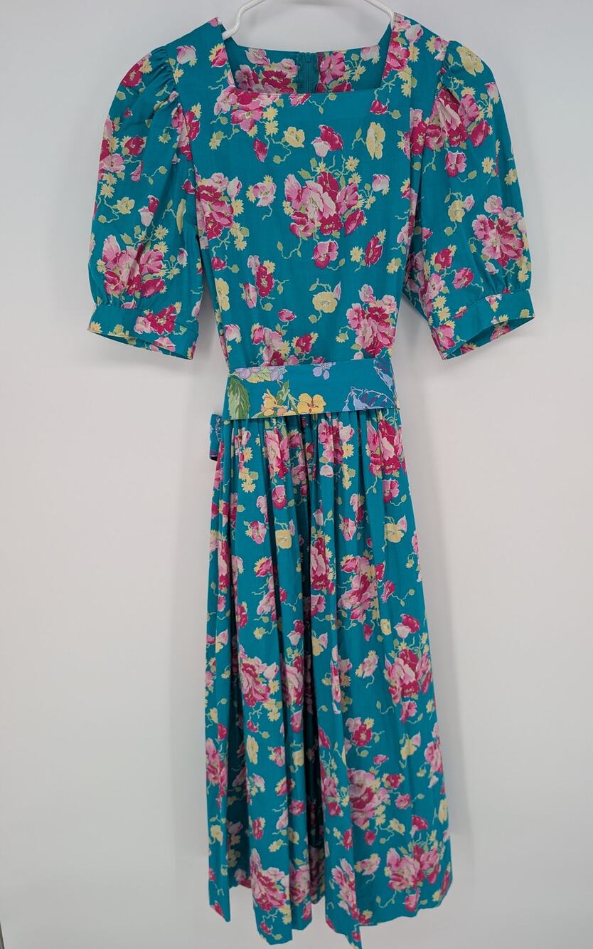 Vintage 80s Laura Ashley Dress 12 Floral Cotton Puff Sleeve Cottagecore Prairie